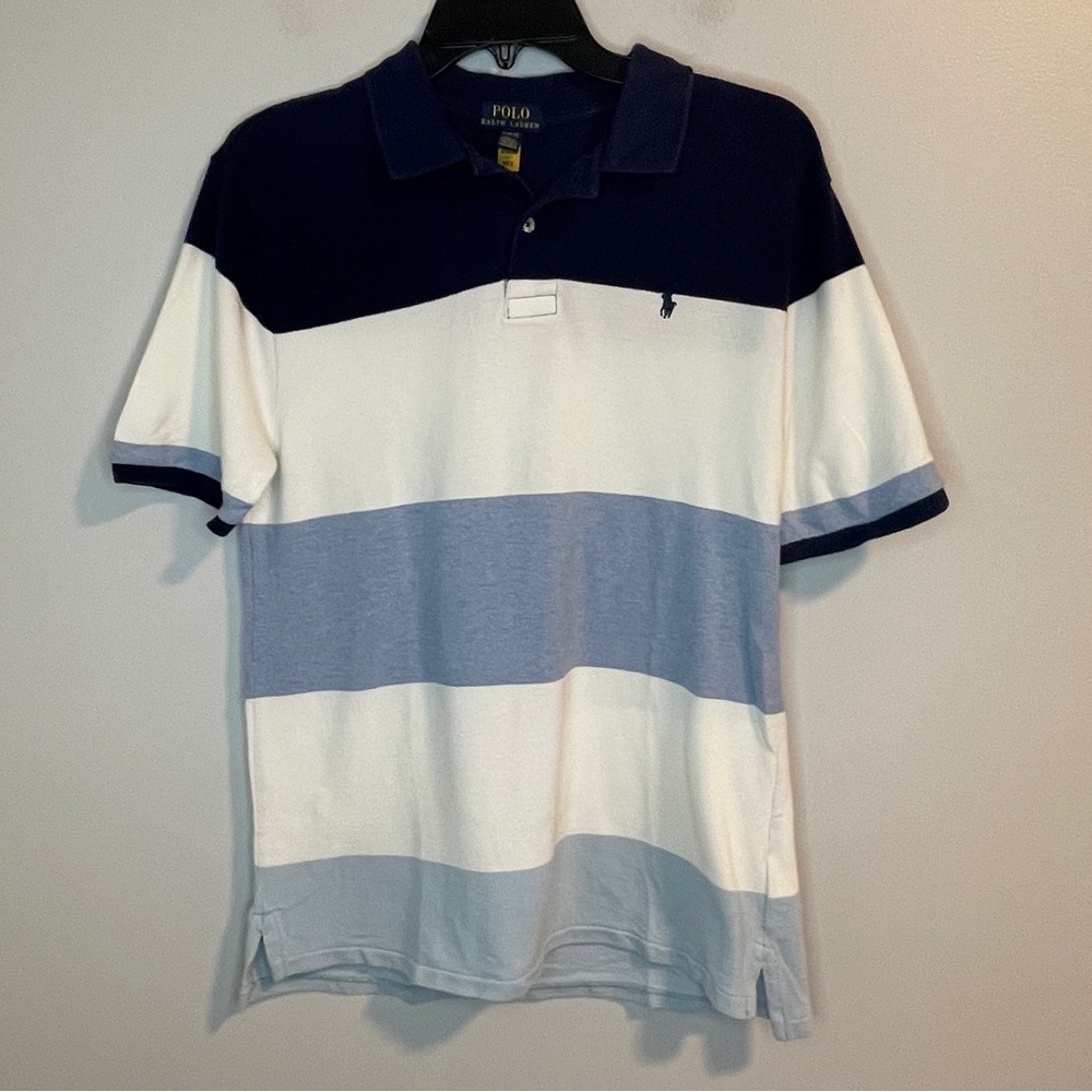 Polo by Ralph Lauren Blue and White Color-Block Polo Shirt